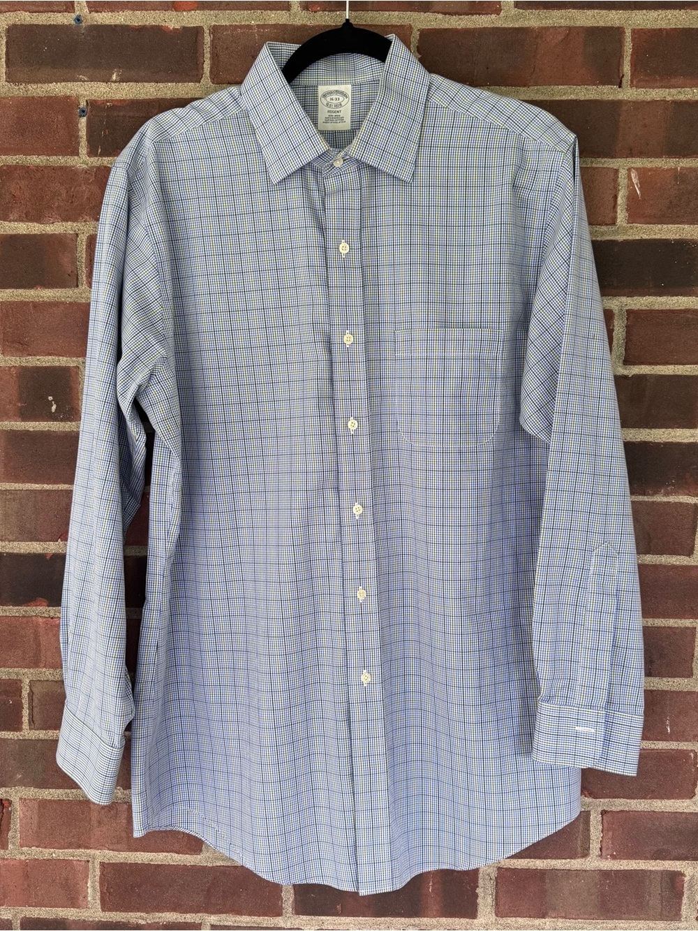 Brooks Brothers Regent Dress Shirt Mens 16 33 Blue Check Supima Cotton